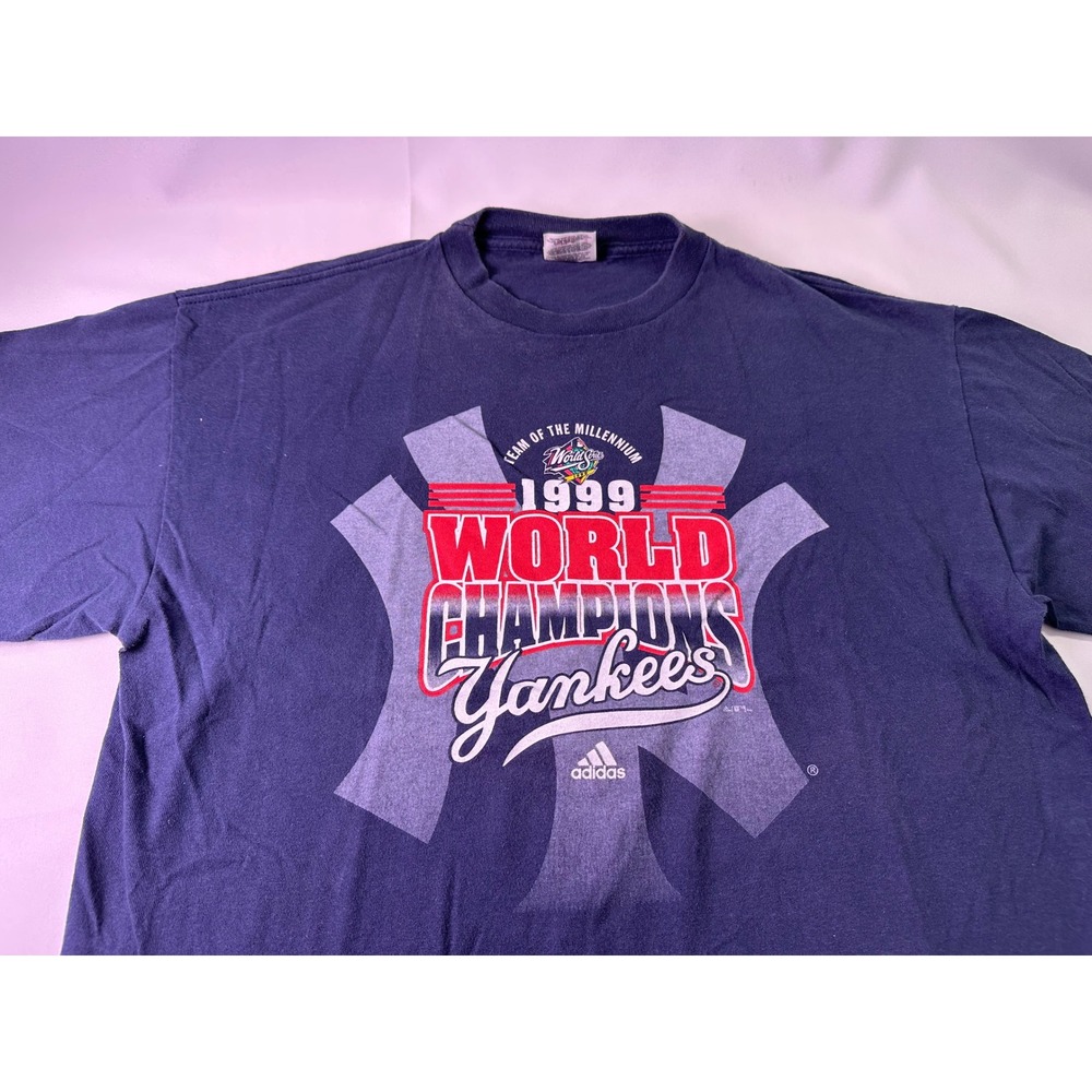 VINTAGE 1999 NY Yankees American League Champions Blue Adidas T-Shirt Large - Picture 1 of 8